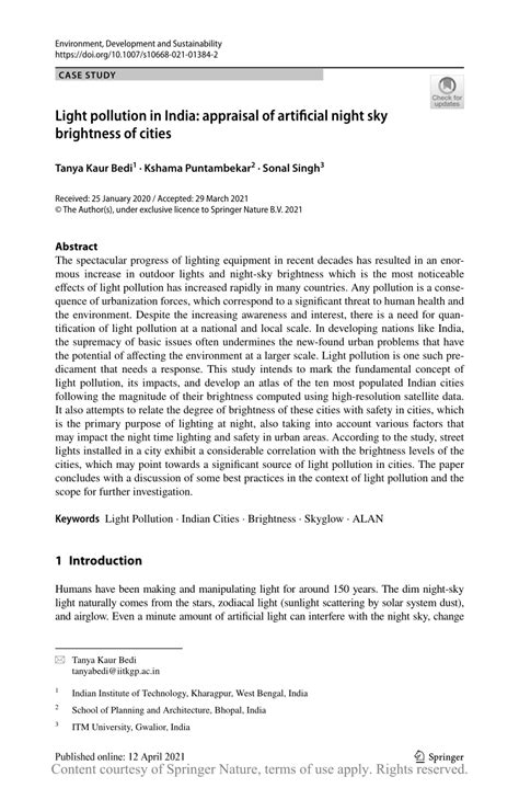 Light pollution in India: appraisal of artificial night sky .